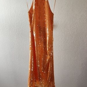 Caroline Constas Sparkling Orange Backless Dress